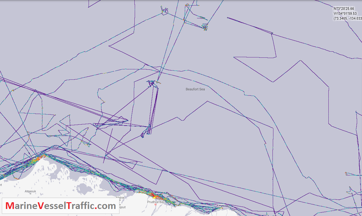 Live Marine Traffic, Density Map and Current Position of ships in BEAUFORT SEA